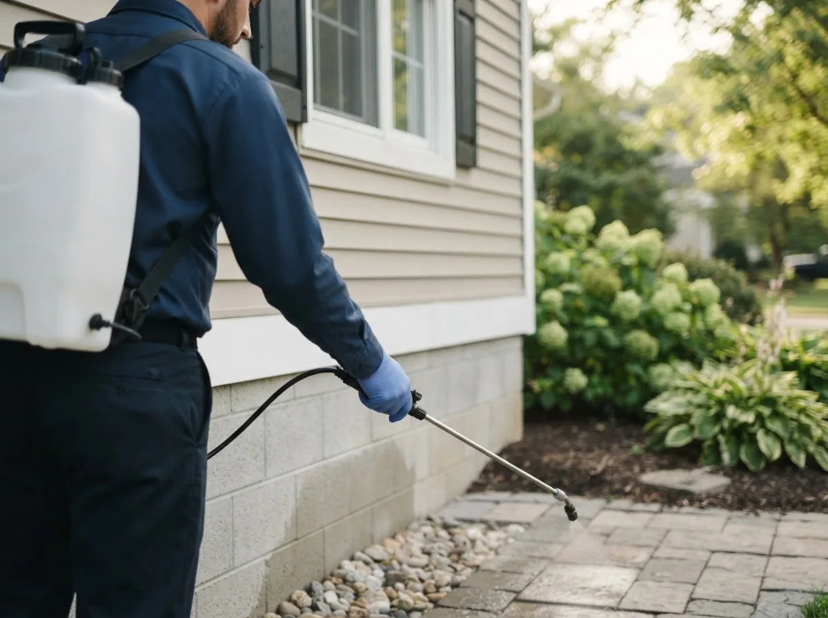 Pest control technician inspecting a home in Olanta, PA